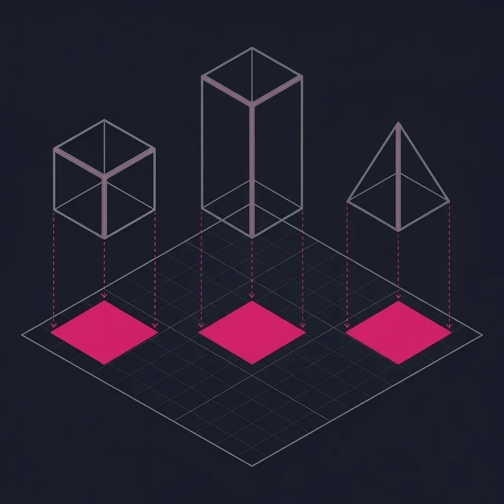 Two different 3D objects casting identical rectangular shadows